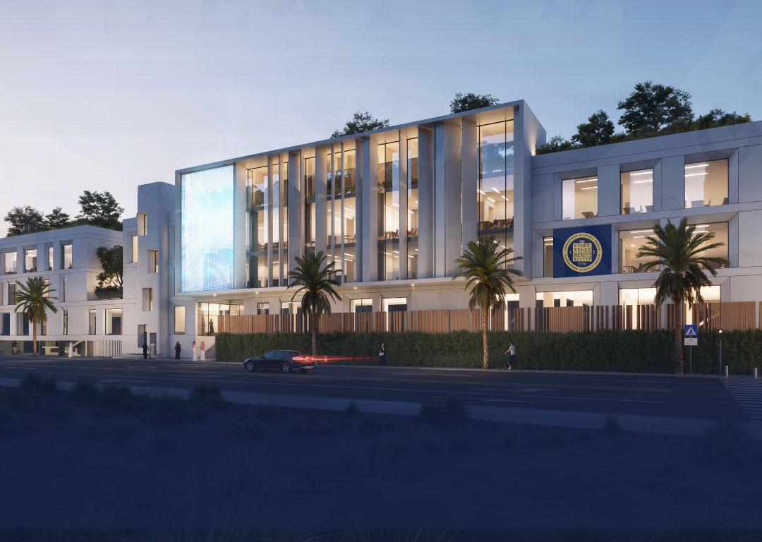 Sherborne School Jeddah campus render at dusk